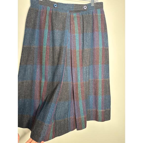 1980s Tan Jay Plaid Wool Midi Skirt Made in USA Preppy Large - Picture 10 of 11